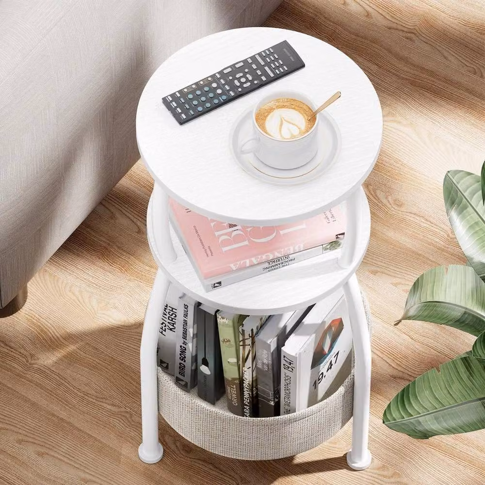 FORGEVIO Round 3 Tier Side Table in White – 4