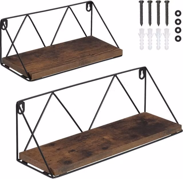 tectake Rockport Industrial Wall Mounted Shelves in Brown