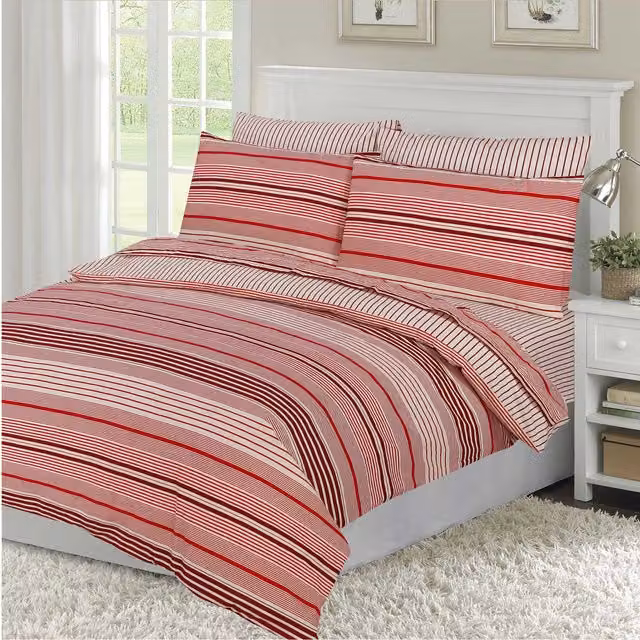 Velosso Red Striped Cotton Flannelette Duvet Cover and Pillowcase Set, W: 140 cm, H: 200 cm