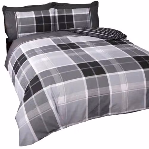 Rapport Home Argyle Tartan Check Polycotton Duvet Cover Set in Grey, Reversible with Two Pillowcases, W/D/H: 200 x 200 cm and 50 x 75 cm – 1