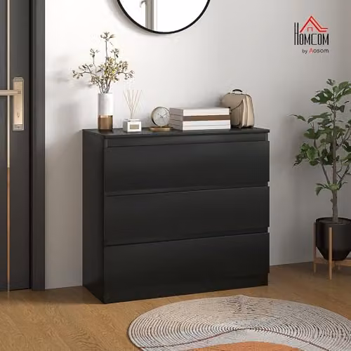 HOMCOM 3-Drawer Chest of Drawers Storage Cabinet in Black, W: 80 cm, D: 39 cm, H: 73 cm – 2