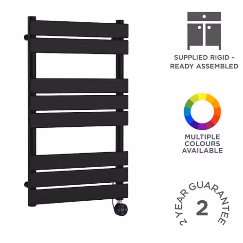 nuie HL458 Modern Wall Hung Square Electric Flat Panel Heated Towel Rail, Matt Black, H: 84 cm, W: 50 cm – 3