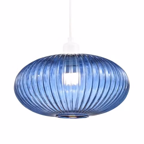 Happy Homewares Modern Oval Ribbed Glass Pendant Lamp Shade in Blue and Green, W: 30 cm, H: 17 cm