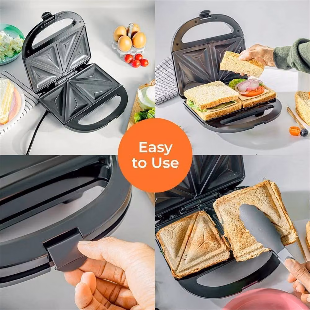 VOGREX 750W Non-Stick 2 Slice Sandwich Maker and Easy Clean Toaster in Black – 6