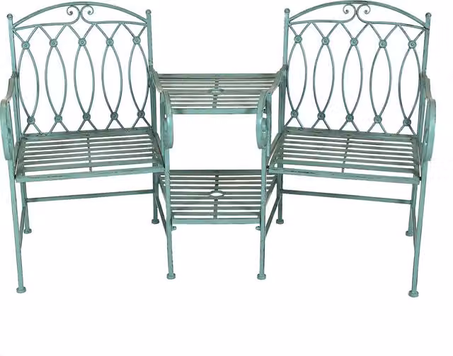 Charles Bentley Rustic Metal Companion Seat for Two in Matt Green