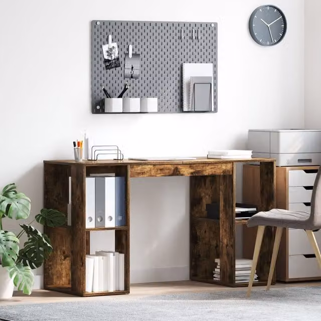 Berkfield Home Brown Smoked Oak Solid Wood Writing Desk W/D/H: 130.0 x 75.0 x [missing] cm – 1