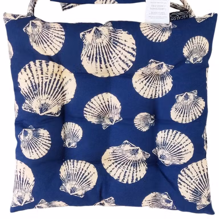 Ascalon Design Ltd Square Seat Pad, Shell Pattern, White on Navy Blue, W: 40 cm, D: 40 cm