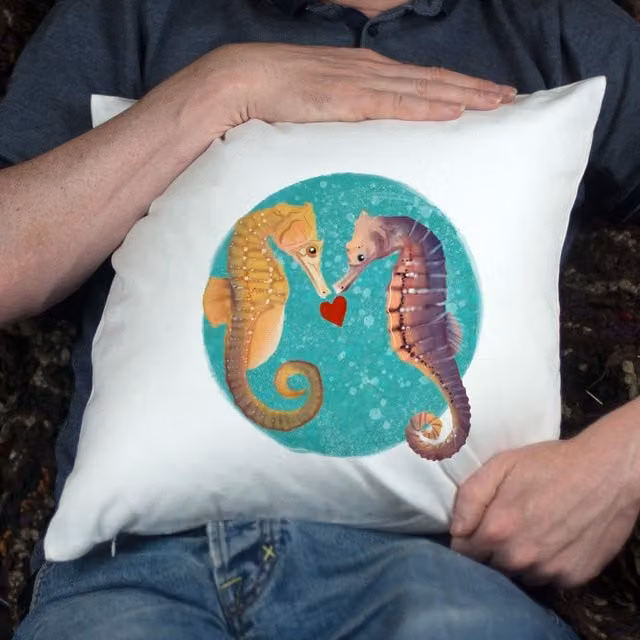 Afewhometruths Mates for Life Couple's Seahorse Love Cushion in Off-White, W/D/H: 40 x 40 x 40 cm