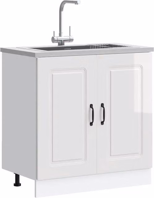 Berkfield Home Kalmar High Gloss White Sink Base Cabinet W/D/H: 80 x 46 x 81.5 cm