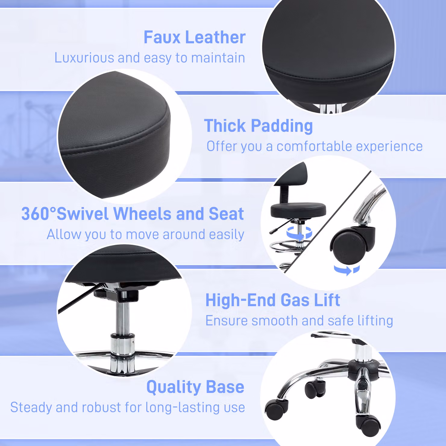 HOMCOM Black Faux Leather Draughtsman Chair with Footrest and 360 Degree Swivel – 5