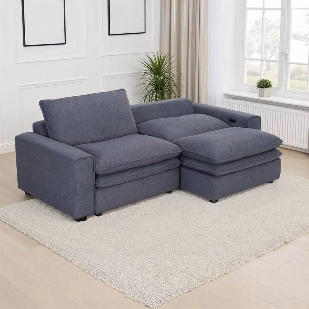 Furnishings For Less UK Finchley 2 Seater Grey Fabric Cloud Electric Sliding Seats Sofa Bed W: 242 cm, D: 107 cm, H: 90 cm – 2