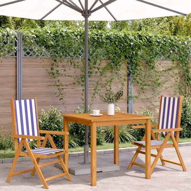Berkfield Home Maritime Garden Chairs, Set of 2, Blue and White, Oiled Acacia Wood