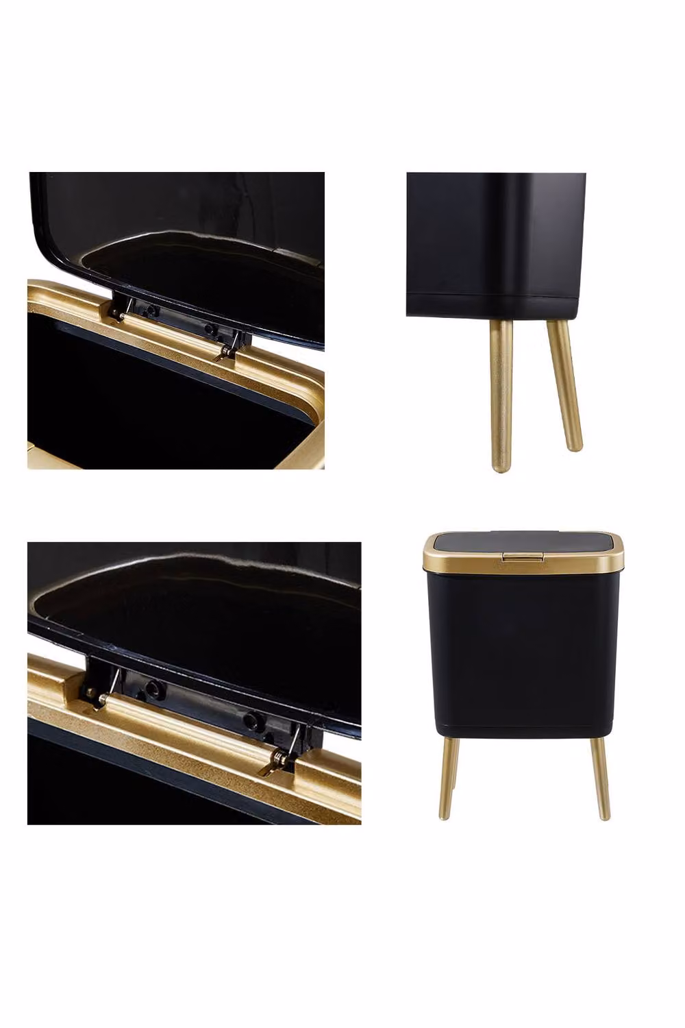 ExtraStar Black and Gold Plastic Bathroom Rubbish Bin with Flip Lid – 4