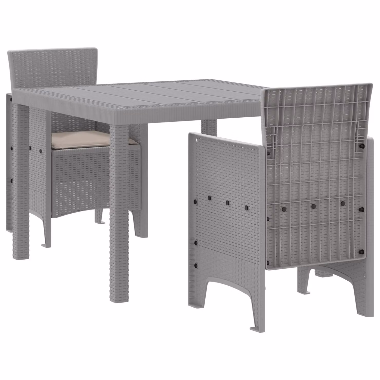 Berkfield Home 3 Piece Garden Dining Set with Light Grey Cushions and Poly Rattan – 2