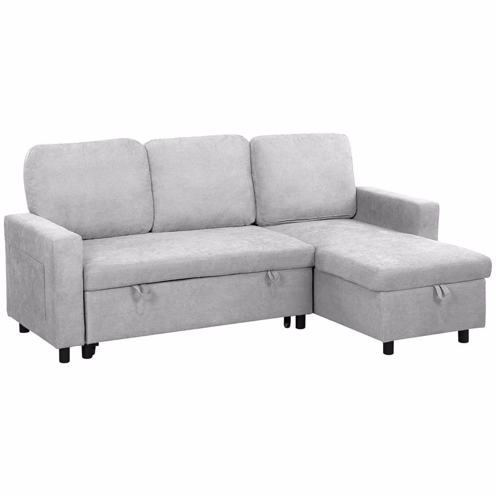 Wyld Haus Tafaha Light Grey Fabric Pull Out Sofa Bed with Reversible Chaise and Hidden Storage W/D/H: 200 x 85 x 126.5 cm – 2