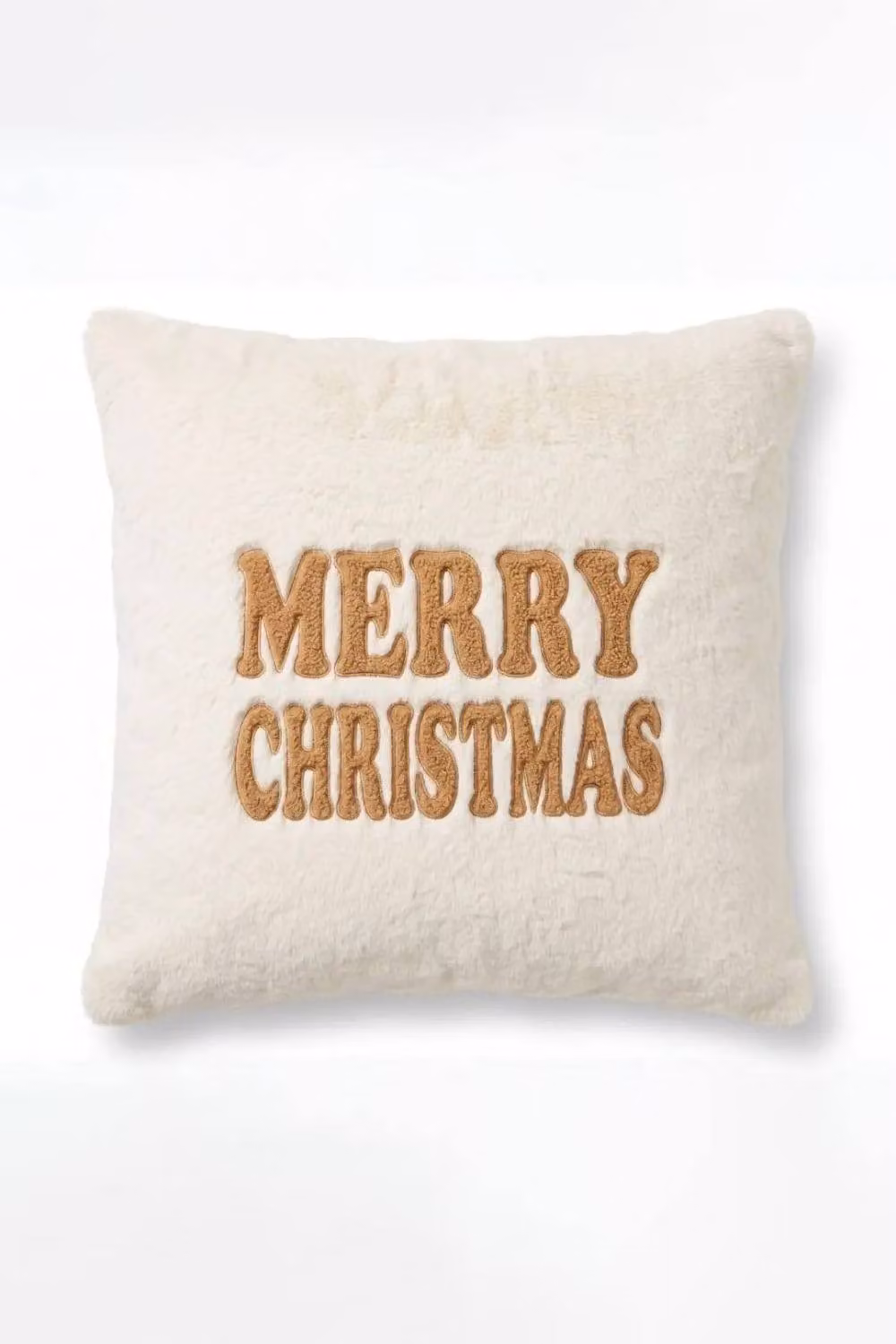 Homescapes Festive Faux Fur Square Cushion in Cream and Beige with Christmas Embroidery – 2
