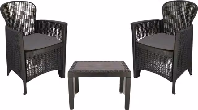Furnold Grey Polyrattan Garden Bistro Furniture Set of 3