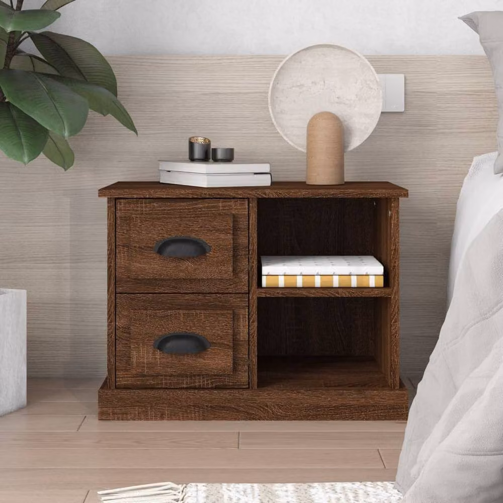 Berkfield Home Classic Bedside Cabinet in Brown Oak, W: 60 cm, D: 35.5 cm, H: 45 cm – 2