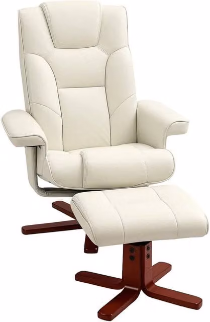 NESTLUNE Reclining Armchair with Footstool in Beige Synthetic Leather – 1