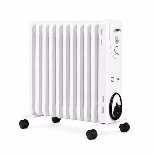 MYLEK 2.5kW Oil Filled Radiator in White with Adjustable Thermostat, Tilt Protection and Overheat Protection, W/H: 46 x 55 cm – 1