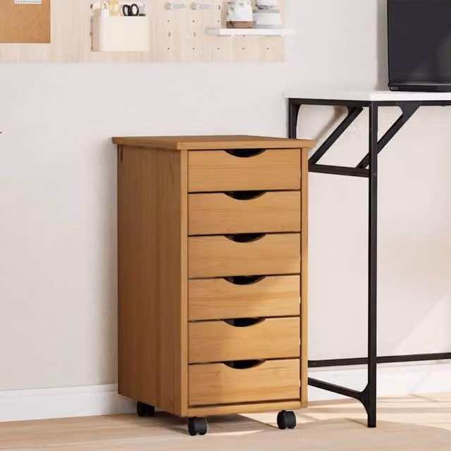 Berkfield Home Moss Rolling Cabinet with Drawers in Honey Brown Solid Pine Wood – 1