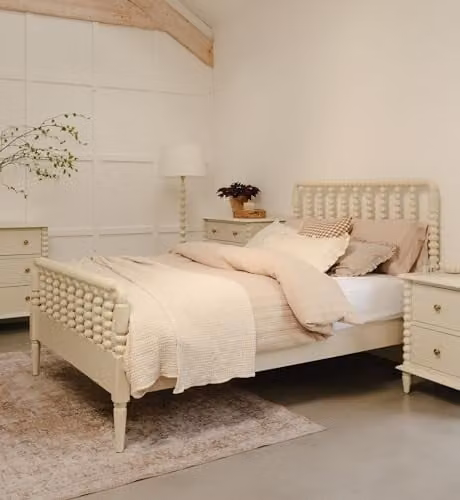 Statement Furniture Cromwell Wooden Bed Frame with Bobbin Design Headboard and Footboard in Green, Beige or White, W/D/H: 140 x 200 x 143 cm