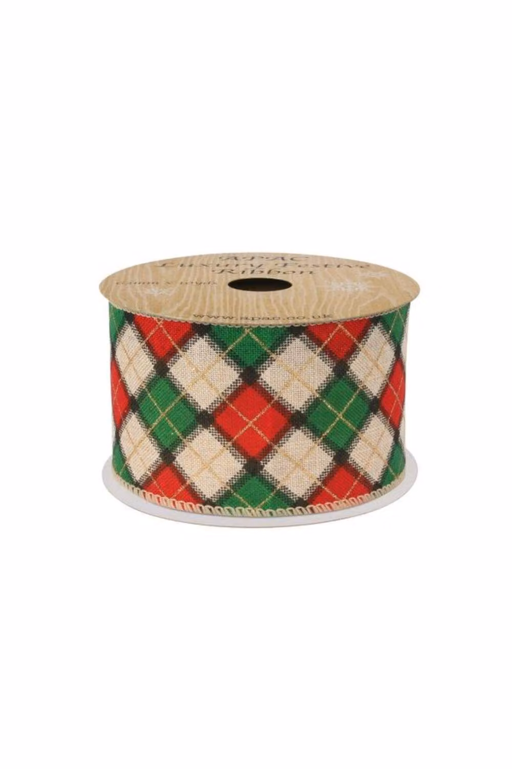 KDMD Red, Green and Gold Argyle Diamond Ribbon, Width: 6.3 cm, Length: 9.14 m – 2