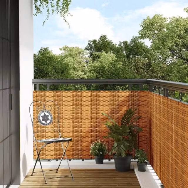 Berkfield Home Poly Rattan Balcony Screen, Light Brown, W: 600 cm, H: 100 cm