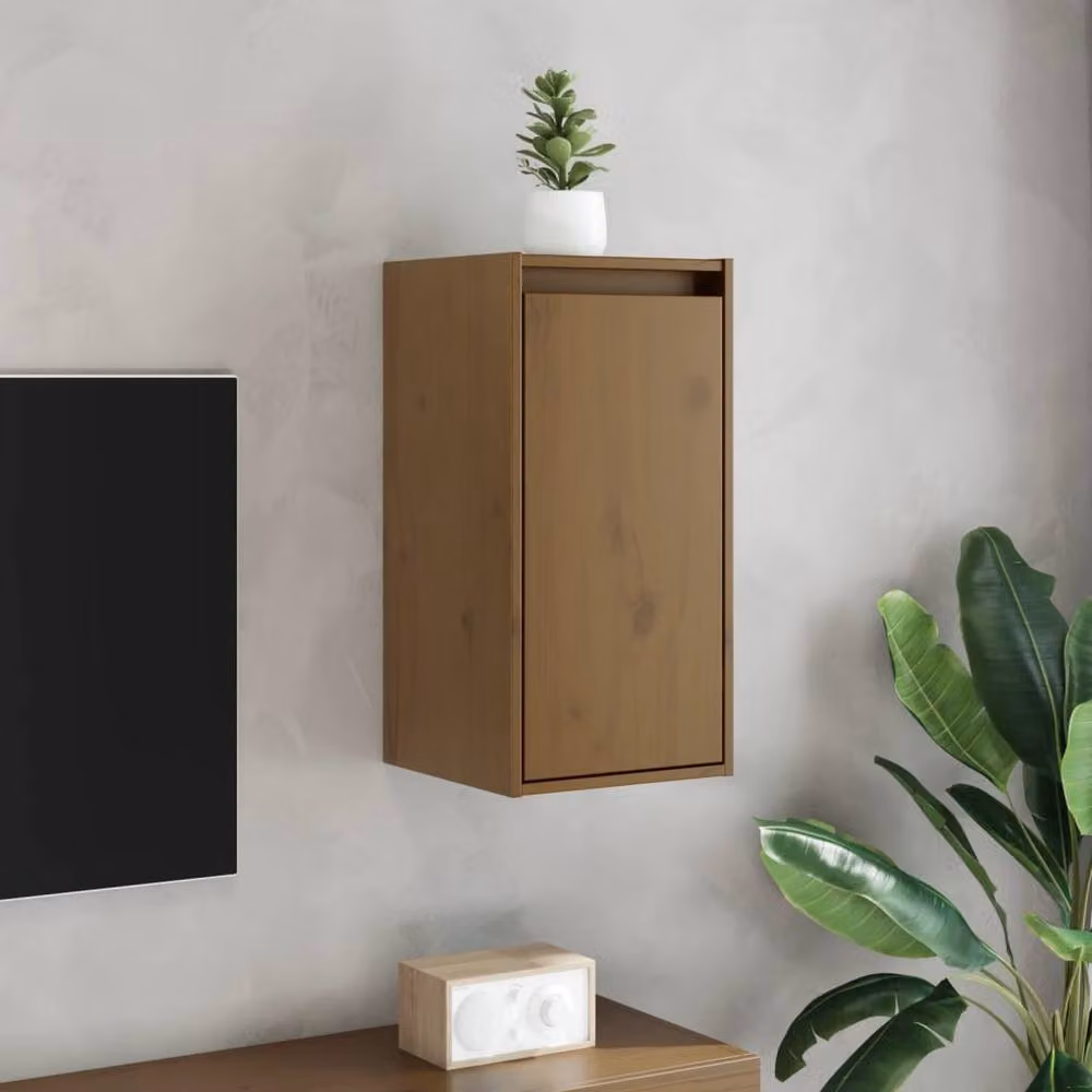 Berkfield Home Set of 2 Wall Mounted Solid Wood Pine Cabinets in Honey Brown, W/D/H: 30 x 30 x 60 cm – 2