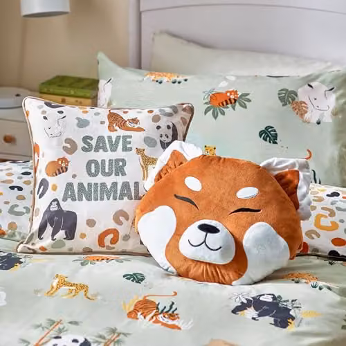 Little Furn Safari Animals Reversible Cotton Duvet Cover Set, Multicolour and Green, W/D/H: 137 x 200 cm – 2