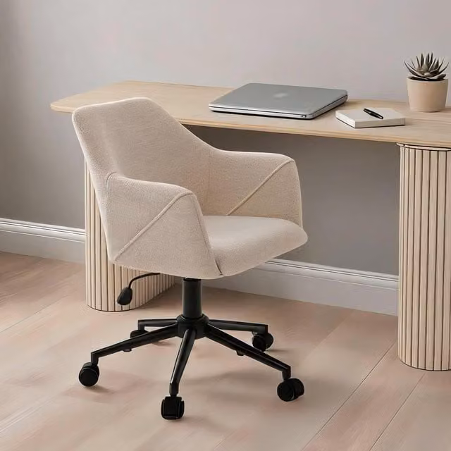 Home Source Lumera Modern Swivel Task Chair in Beige Fabric with Metal Base