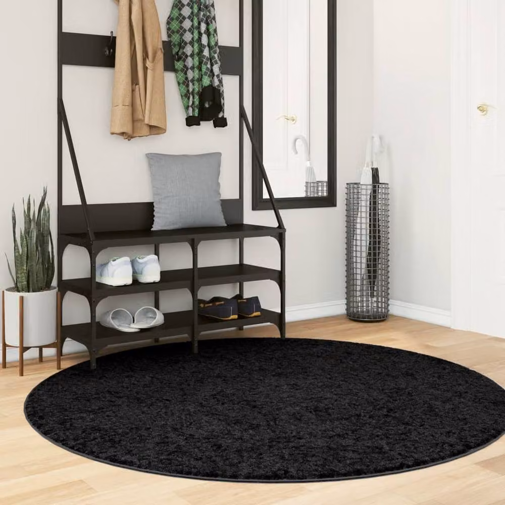 Berkfield Home Oviedo Round Short Pile Rug in Black, Diameter: 160 cm – 2
