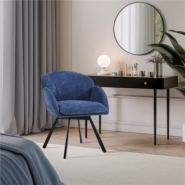 Yaheetech Blue Velvet Swivel Vanity Chair with Armrests