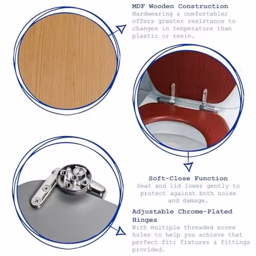 Harbour Housewares Soft Close Oval MDF Wooden Toilet Seat in Brown – 1