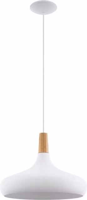 Eglo Sabinar Single Pendant Light in White Metal and Wood