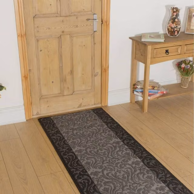 runrug Baroque Hallway Carpet Runner Rug in Black, W: 70 cm, L: 270 cm