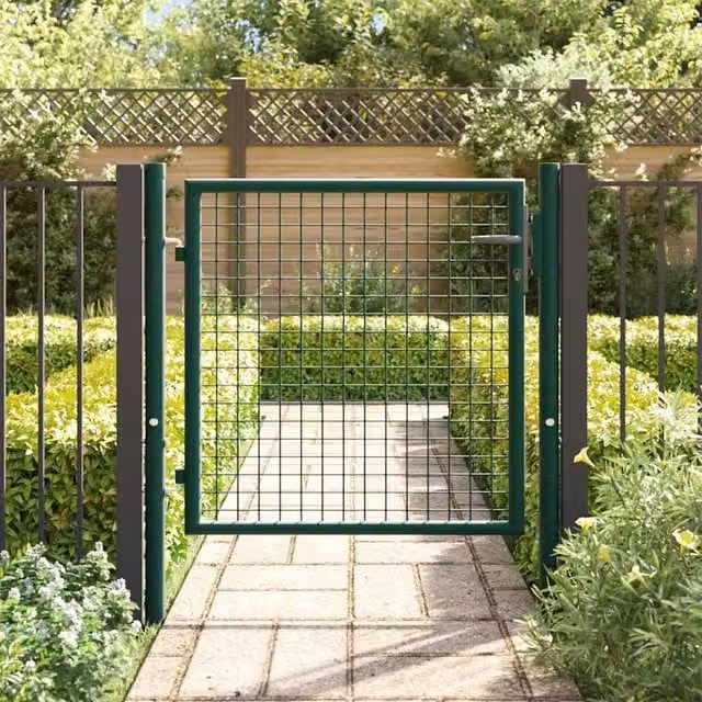 Berkfield Home Durable Steel Single Swing Fence Gate, Green, W: 100 cm, H: 75 cm – 1