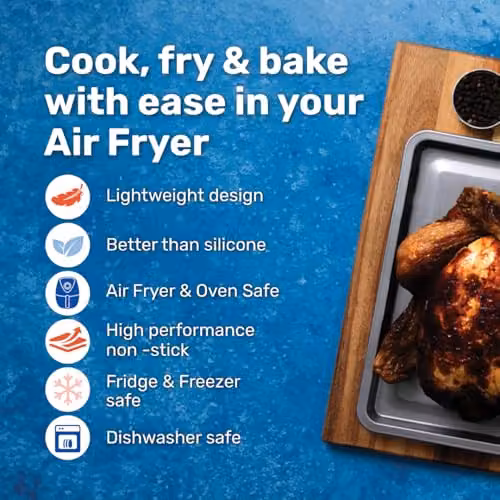 BetterWare Non-Stick Carbon Steel Air Fryer Baking Sheet Set, 2 x Rectangular Trays, Silver and Grey, W: 25 cm – 2