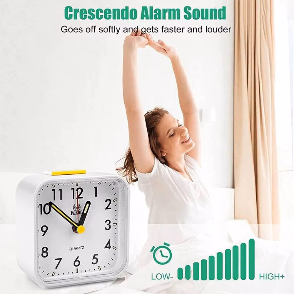 YnysTec Silent Alarm Clock with Night Light and Snooze Function, Pink, Diameter: 15 cm – 4