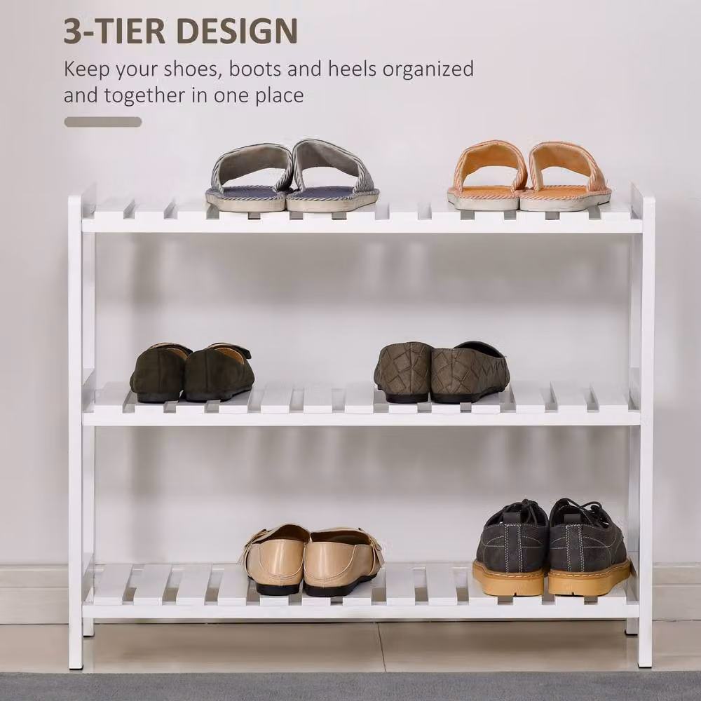 ERGOVEXA Chic 3-Tier White Wooden Shoe Rack with Slatted Shelves – 4
