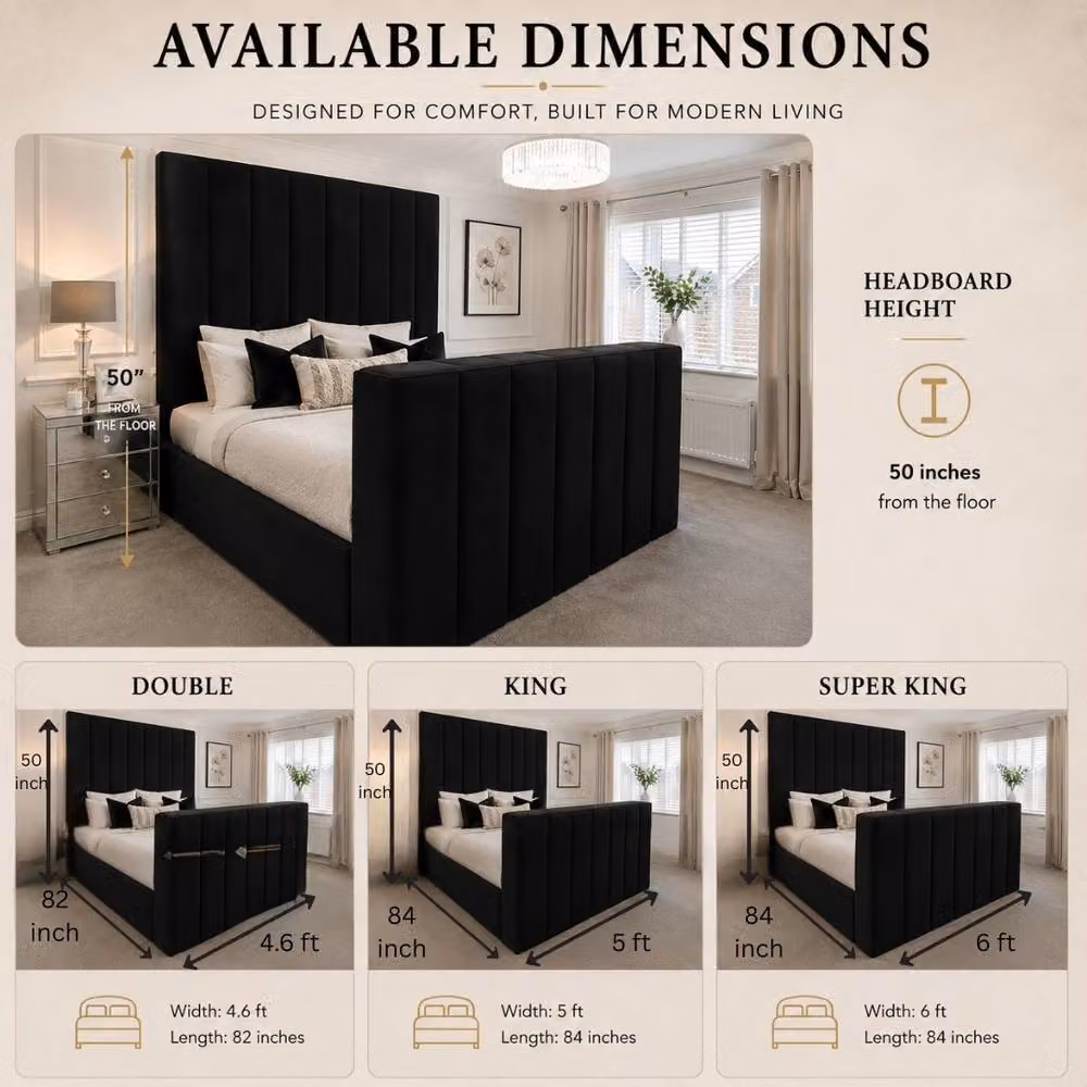 Stratus Interiors Modern Lined Upholstered Panel Bed with Integrated TV Lift in Black, Double W/D/H: 140 x 200 cm – 4