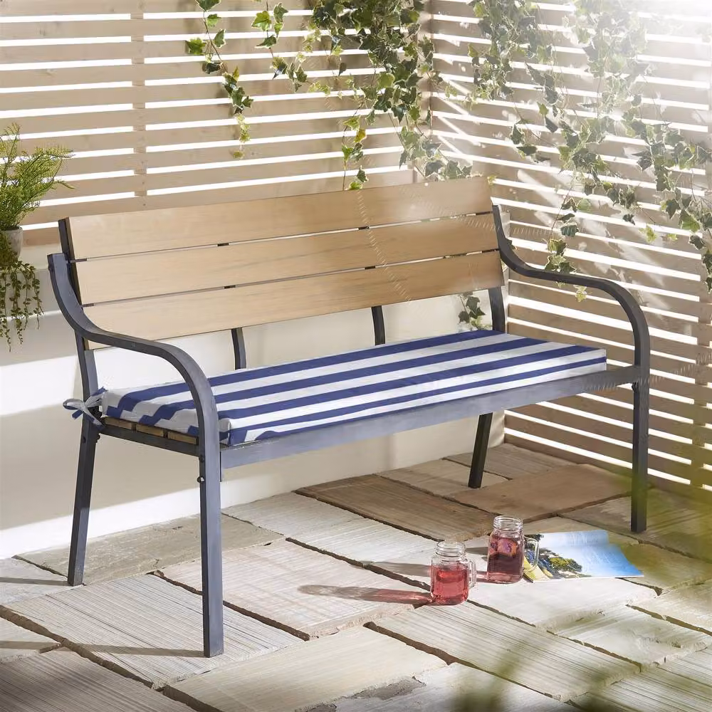 Luxury Living Maritime Blue and White Striped Rectangular Garden Bench Seat Pad with Water Repellent Removable Cover – 3