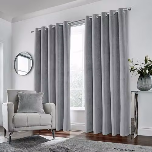 Enhanced Living Grey Velvet Blackout Thermal Eyelet Curtains, W: 168 cm, H: 229 cm