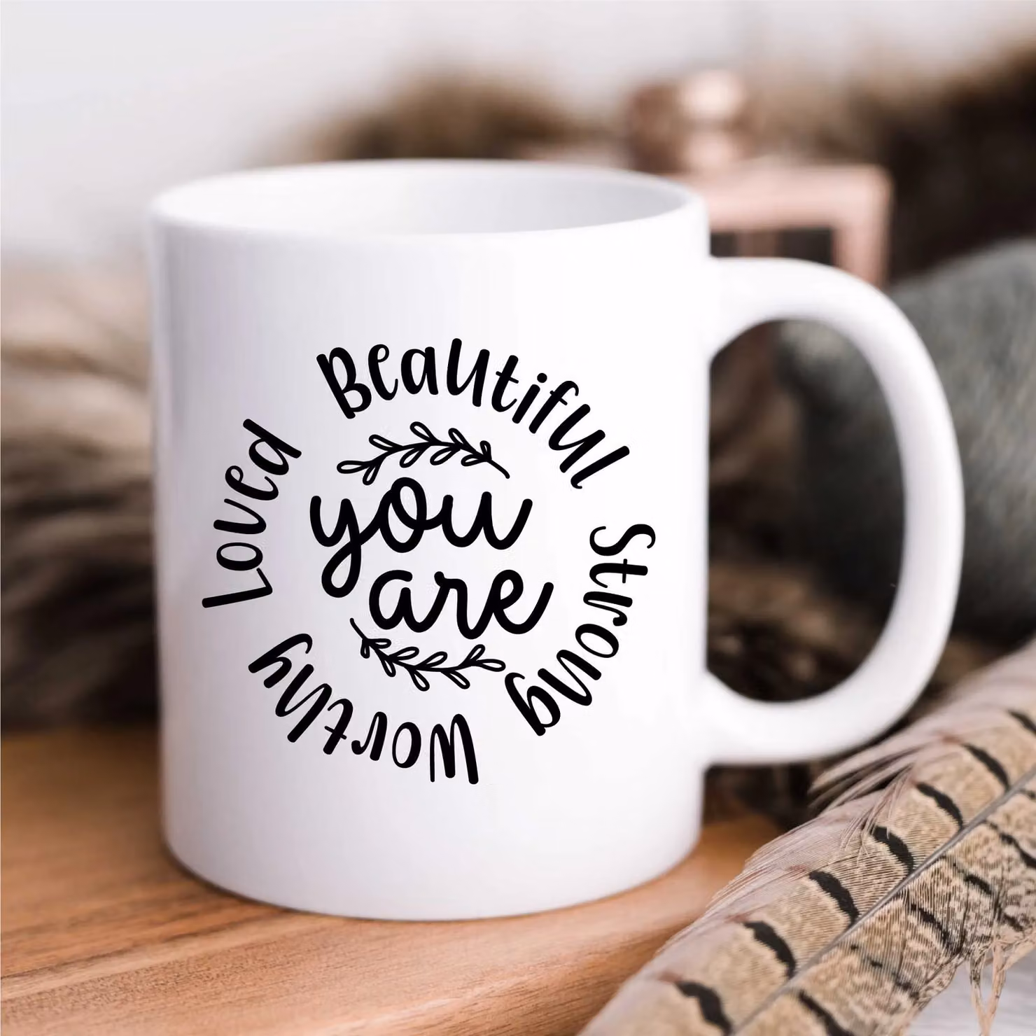 60 Second Makeover Limited You Are Beautiful Strong Worthy Loved Inspirational Motivational Affirmation Ceramic Mug in White – 2