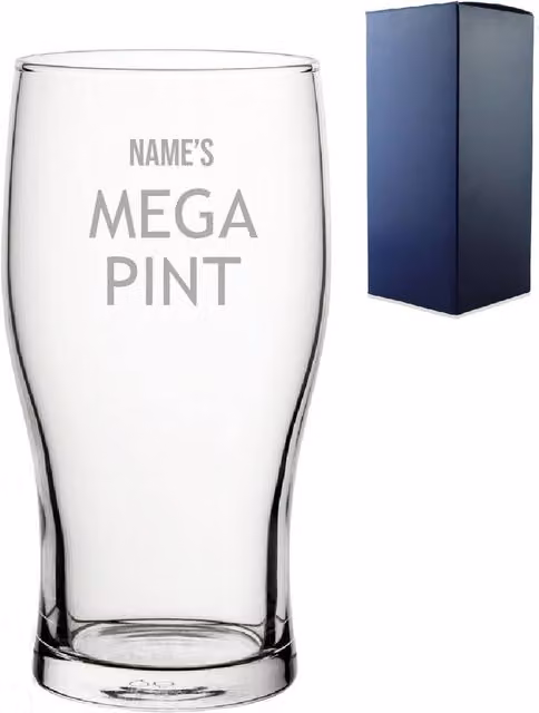 Uniqueful Personalised Engraved Mega Pint Glass with Modern Tulip Design in Clear, 590 ml