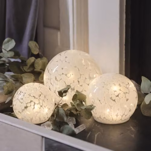 Lights4fun White Confetti Glass Globe LED Tabletop Decoration – 4
