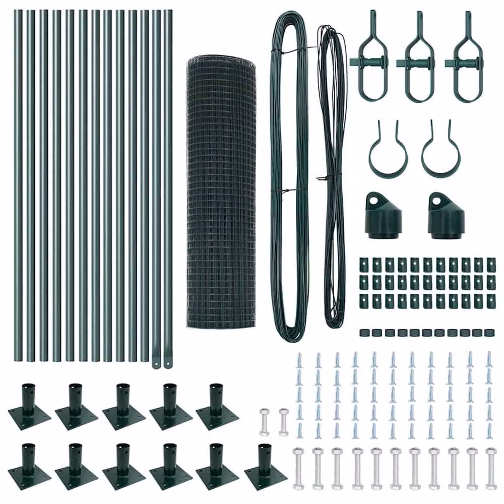 Berkfield Home Green Welded Wire Fence with 13 Flanged Posts, Steel, W: 25 m, H: 0.4 m, D: 0.4 m – 4