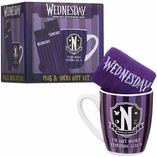 Get Trend Wednesday Mug and Socks Set in Purple and Black, 315ml