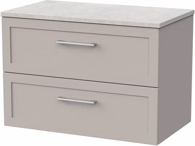 Balterley Stonnall Traditional Wall Hung 2 Drawer Bathroom Vanity Unit with White Sparkle Laminate Worktop, Pebble Grey, Width: 80 cm