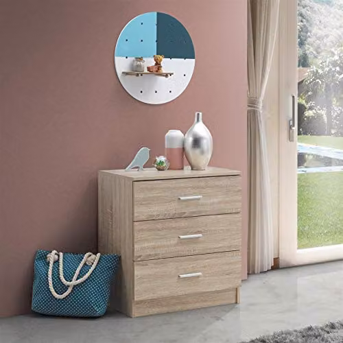 Timber Art Design 3 Drawer Bedroom Chest of Drawers in Sonoma Oak Finish, W: 69 cm, D: 40 cm, H: 60 cm – 2